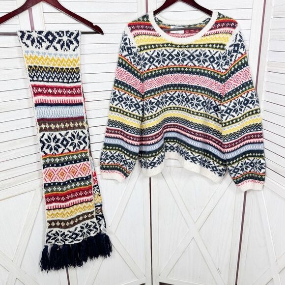Old Navy Fair Isle Chunky Knit Sweater & Scarf White Multicolor XXL - Picture 10 of 16